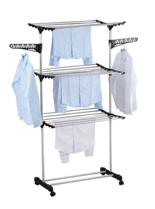 Folding 3 Tier Clothes Laundry Drying Rack With Stainless Steel Tubes For Indoor & Outdoor Home