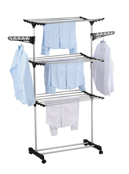 Folding 3 Tier Clothes Laundry Drying Rack With Stainless Steel Tubes For Indoor & Outdoor Home Clothes Airers