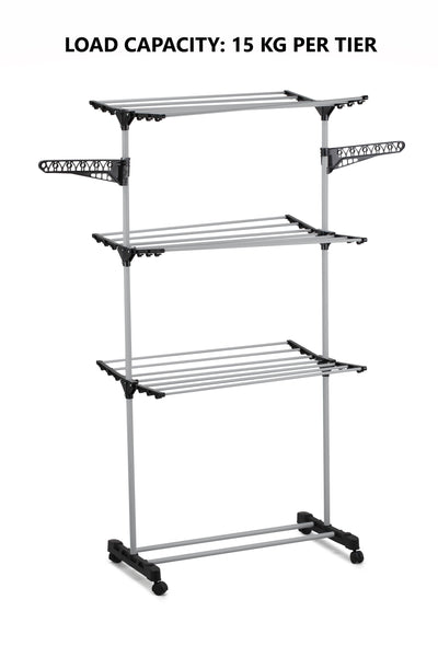 Carla Home Folding 3 Tier Clothes Laundry Drying Rack With Stainless Steel Tubes For Indoor & Outdoor Clothes Airers