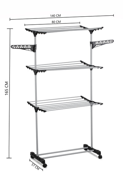 Carla Home Folding 3 Tier Clothes Laundry Drying Rack With Stainless Steel Tubes For Indoor & Outdoor Clothes Airers