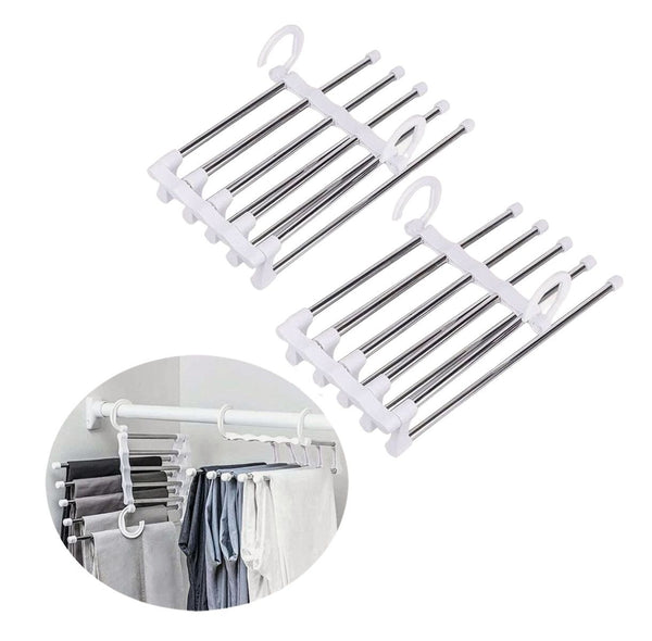 Carla Home 2 Pack Stainless Steel 5 In 1 Pants Hangers Non Slip Space Saving For Storage Clothes Hangers