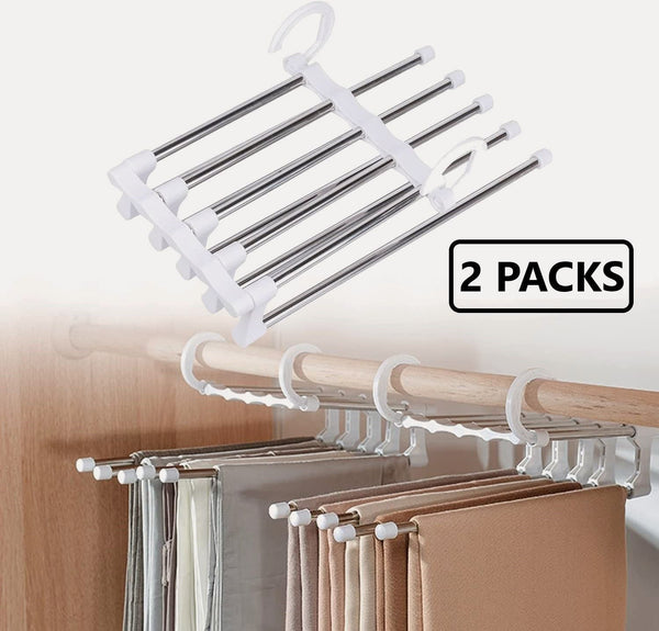 Carla Home 2 Pack Stainless Steel 5 In 1 Pants Hangers Non Slip Space Saving For Storage Clothes Hangers
