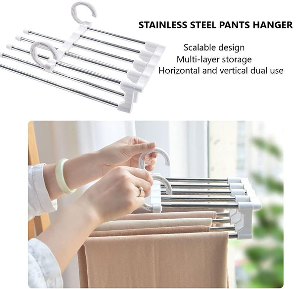 Carla Home 2 Pack Stainless Steel 5 In 1 Pants Hangers Non Slip Space Saving For Storage Clothes Hangers