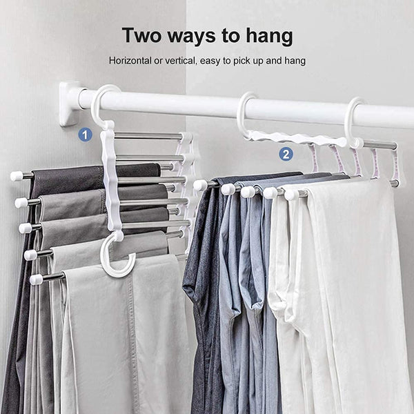 Carla Home 2 Pack Stainless Steel 5 In 1 Pants Hangers Non Slip Space Saving For Storage Clothes Hangers