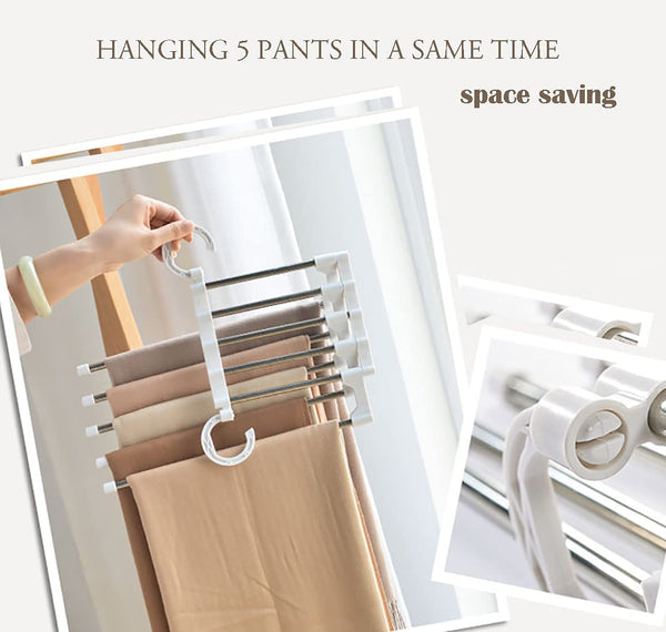 Carla Home 2 Pack Stainless Steel 5 In 1 Pants Hangers Non Slip Space Saving For Storage Clothes Hangers