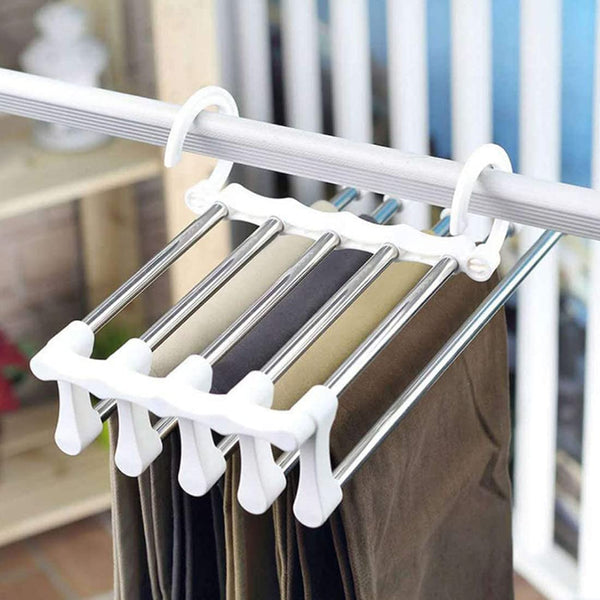 Carla Home 2 Pack Stainless Steel 5 In 1 Pants Hangers Non Slip Space Saving For Storage Clothes Hangers