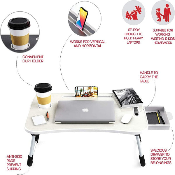 Laptop Bed Desk With Storage And Foldable Legs For Adults Kids & Home Office Stands Holders & Car Mounts