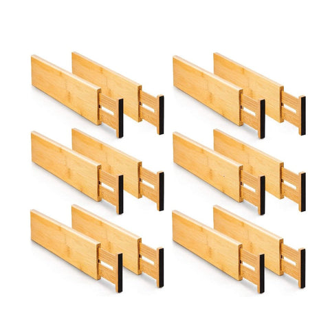 12 Pack Bamboo Adjustable Kitchen Drawer Dividers (Large, 44-55 Cm)