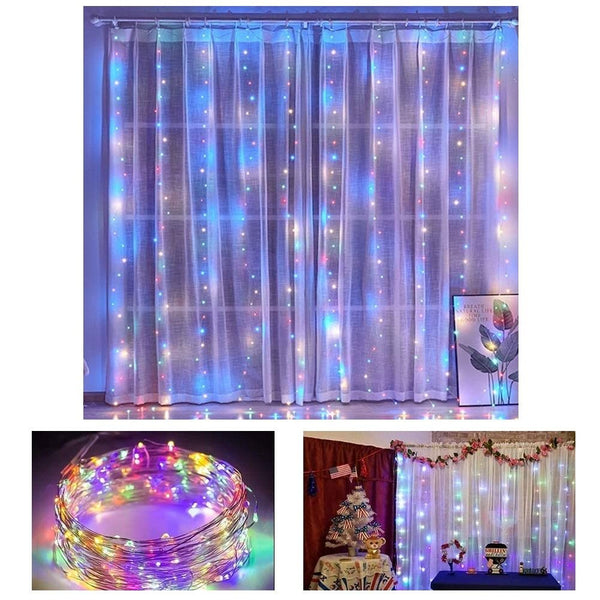 300 Leds Window Curtain Fairy Lights 8 Modes And Remote Control For Bedroom (Multicolor, X 300Cm)