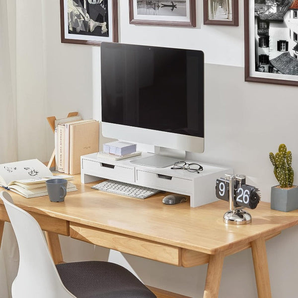 White Monitor Stand With Drawers Monitor Mounts & Stands