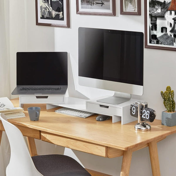 White Monitor Stand With Drawers Monitor Mounts & Stands