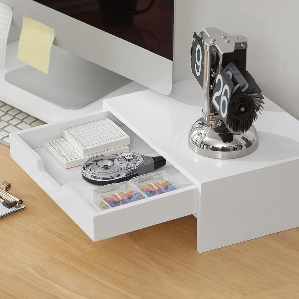 White Monitor Stand With Drawers Monitor Mounts & Stands
