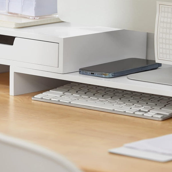 White Monitor Stand With Drawers Monitor Mounts & Stands