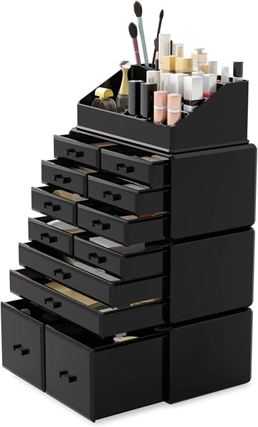 Makeup Cosmetic Organizer Storage With 12 Drawers Display Boxes (Black) Makeup Bags & Cases