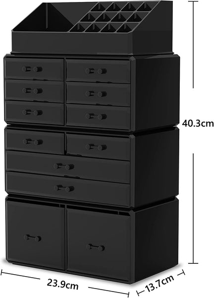 Makeup Cosmetic Organizer Storage With 12 Drawers Display Boxes (Black) Makeup Bags & Cases