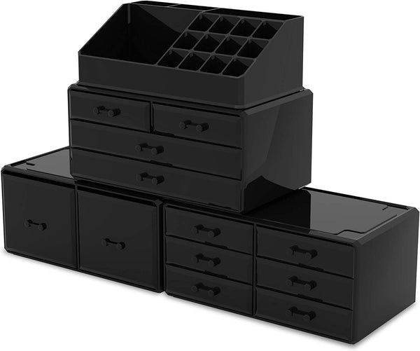 Makeup Cosmetic Organizer Storage With 12 Drawers Display Boxes (Black) Makeup Bags & Cases