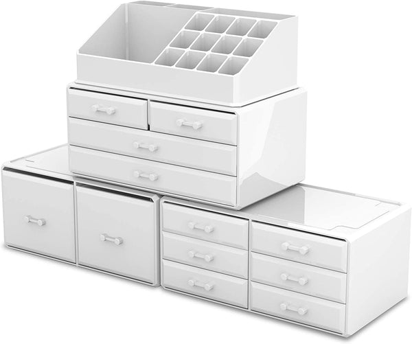 Makeup Cosmetic Organizer Storage With 12 Drawers Display Boxes (White)