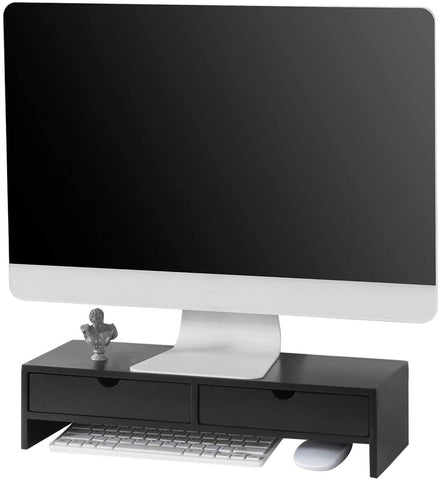 Black Monitor Stand Desk Organizer With 2 Drawers