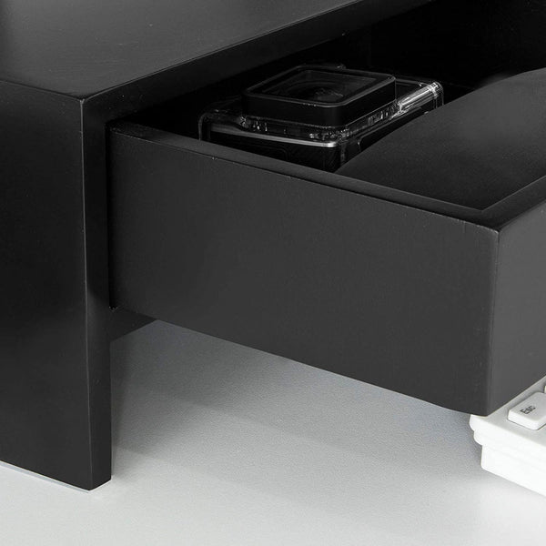 Black Monitor Stand Desk Organizer With 2 Drawers Pen Holders