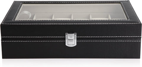 Black Pu Leather Watch Organizer Display Storage Box Cases For Men & Women (12 Slots)