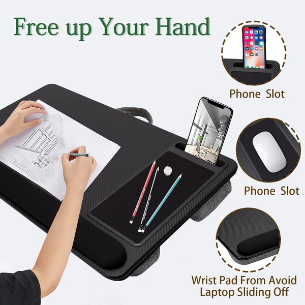 Laptop Desk With Device Ledge Mouse Pad And Phone Holder For Home Office (Black 43Cm) Laptop Desks