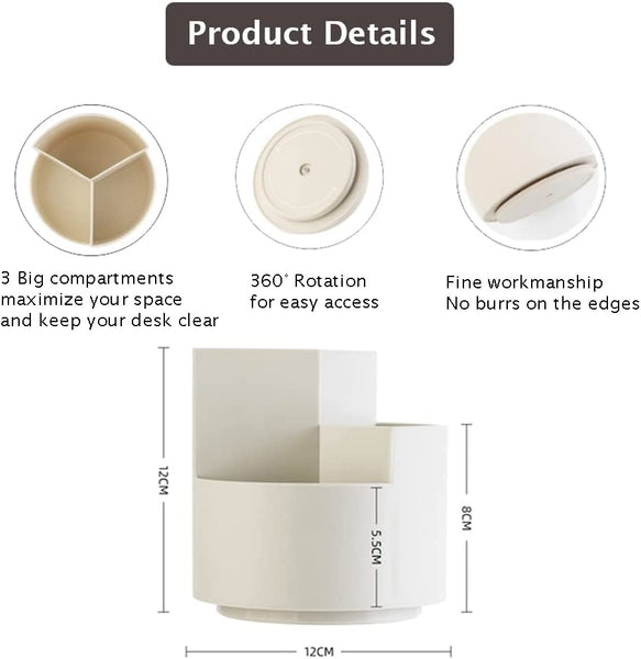 360 Degree Rotating Multi Functional Pen Holder With Separate Layer For Office Desk Organiser (White) Pen Holders