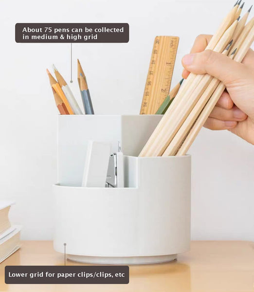 360 Degree Rotating Multi Functional Pen Holder With Separate Layer For Office Desk Organiser (White) Pen Holders
