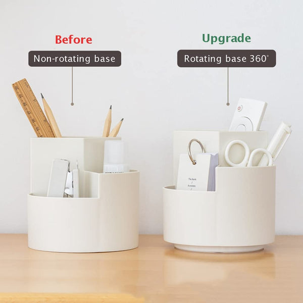 360 Degree Rotating Multi Functional Pen Holder With Separate Layer For Office Desk Organiser (White) Pen Holders