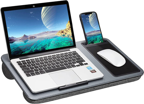 Portable Laptop Desk With Device Ledge, Mouse Pad And Phone Holder For Home Office (Silver, 40Cm)