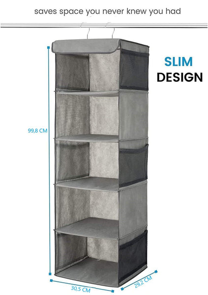 2 Pack 5 Foldable Shelf Hanging Closet Organizer Space Saver With Side Accessories Pockets For Clothes Storage Closet Organisers