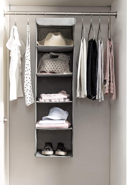 2 Pack 5 Foldable Shelf Hanging Closet Organizer Space Saver With Side Accessories Pockets For Clothes Storage Closet Organisers