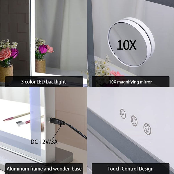 Hollywood Led Makeup Mirror With Smart Touch Control And 3 Colors Dimmable Light (72 X 56 Cm) Makeup Mirrors