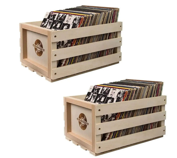 Crosley Twin Pack Vinyl Lp Record Storage Crate Natural Wood Storage Boxes