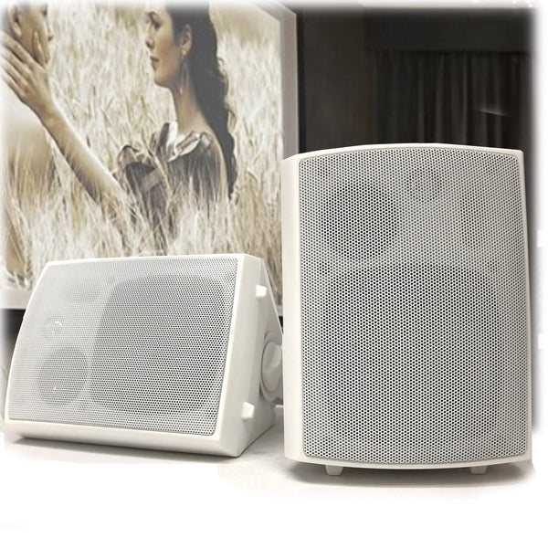New Audioline Indoor Outdoor Speaker Pair 3-Way 4\" Bookshelf Wall / Ceiling Mount