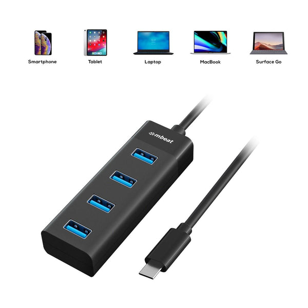 Mbeat Usb C To 4 Port 3.0 Hub Black Usb Cables Hubs & Adapters