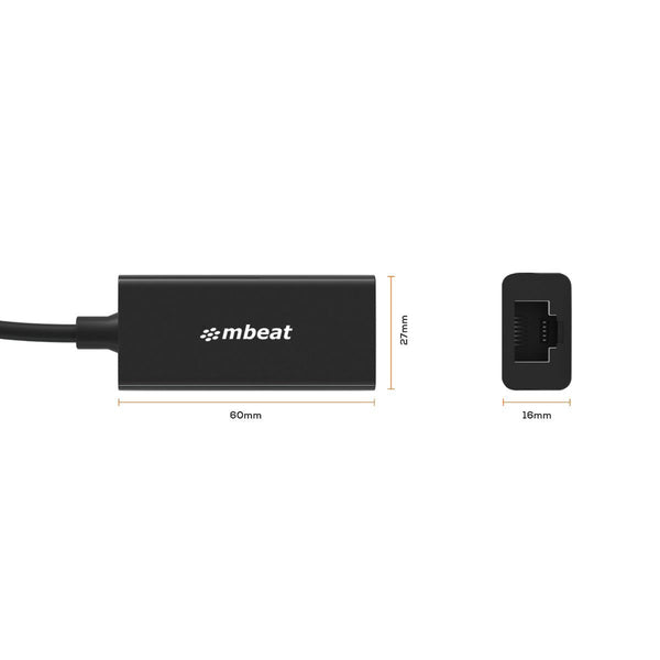 Mbeat Usb-C Gigabit Lan Ethernet Adapter Black