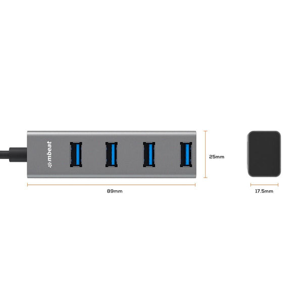 Mbeat 4-Port Usb 3.0 Hub With 2-In-1 & Usb-C Converter Space Grey