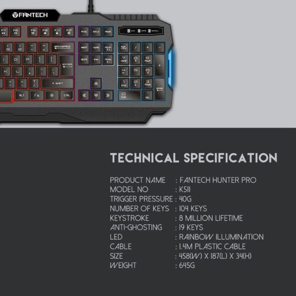 Hunter Pro K511 Backlit Gaming Keyboard
