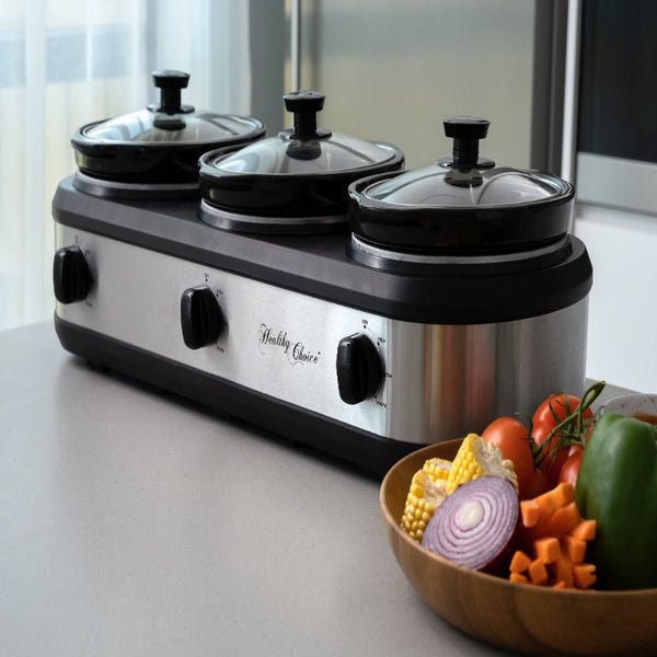 3-Pot Slow Cooker W/ 2.5L Capacity Each, 405W, Warming Settings