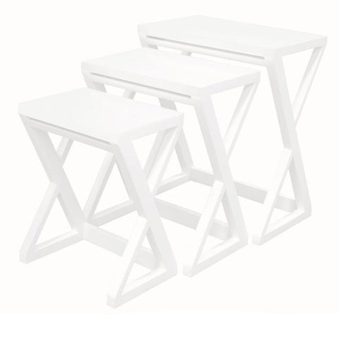 Manhattan Solid Mahogany Timber Nest Of Tables - Set 3 (White)