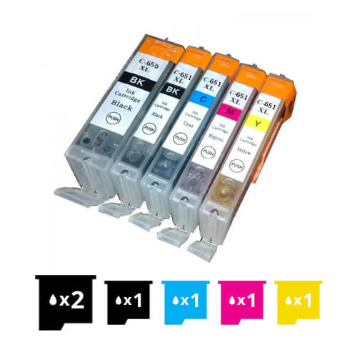 Compatible Premium 6 Pack Pgi-650Xl Cli-651Xl High Yield Inkjet Cartridges [2Bk,1Pbk,1C,1M,1Y] For Use Canon Printers