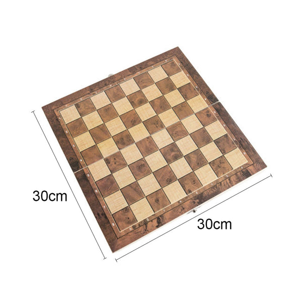 3 In 1 Wooden Chess Set Folding Chessboard Pieces Draughts Backgammon Toy