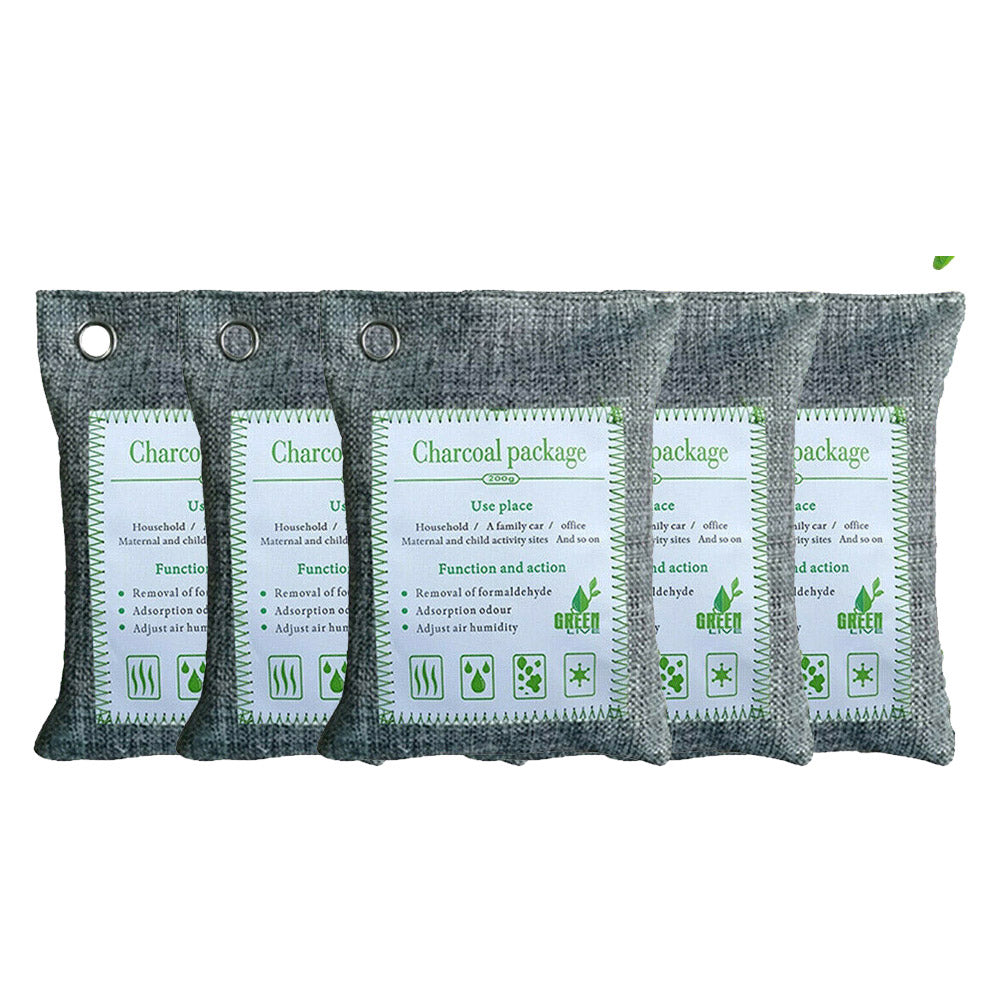 5Pcs Air Purifying Bags Activated Bamboo Charcoal Freshener For Car Home Shoes 200G Air Purifiers