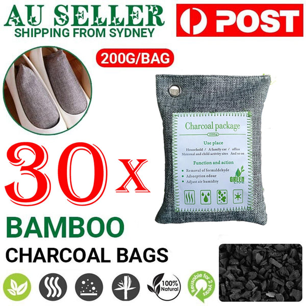 30Pcs Air Purifying Bags Activated Bamboo Charcoal Freshener For Car Home Shoes 200G Home Fragrances