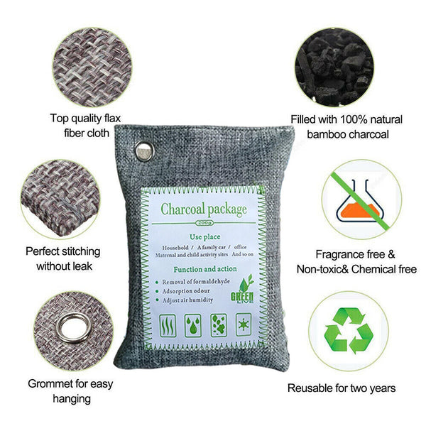 30Pcs Air Purifying Bags Activated Bamboo Charcoal Freshener For Car Home Shoes 200G Home Fragrances