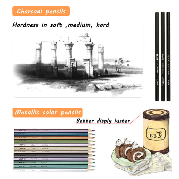 72Pcs Professional Drawing Artist Kit Set Pencils And Sketch Charcoal Tools Art Pencils & Charcoal