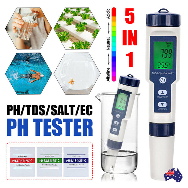 5 In 1 Digital Water Quality Tester Waterproof Ph Tds Ec Temperature Meter Pool Pool Water Testing & Kits