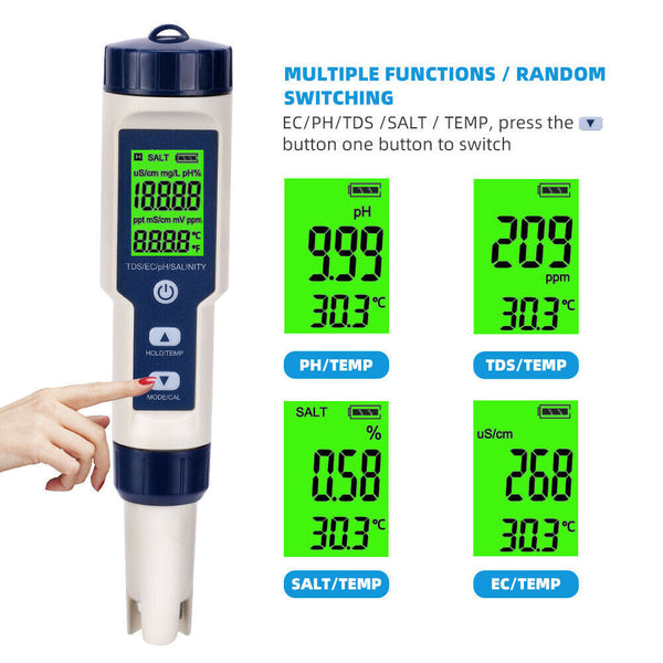 5 In 1 Digital Water Quality Tester Waterproof Ph Tds Ec Temperature Meter Pool Pool Water Testing & Kits