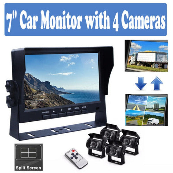4 Channel Split 7" Screen Monitor W/4 Reversing Camera Kit For Truck Trailer Bus Rear View Monitors/Cams & Kits