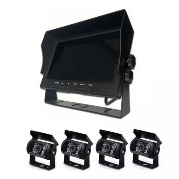 4 Channel Split 7" Screen Monitor W/4 Reversing Camera Kit For Truck Trailer Bus Rear View Monitors/Cams & Kits
